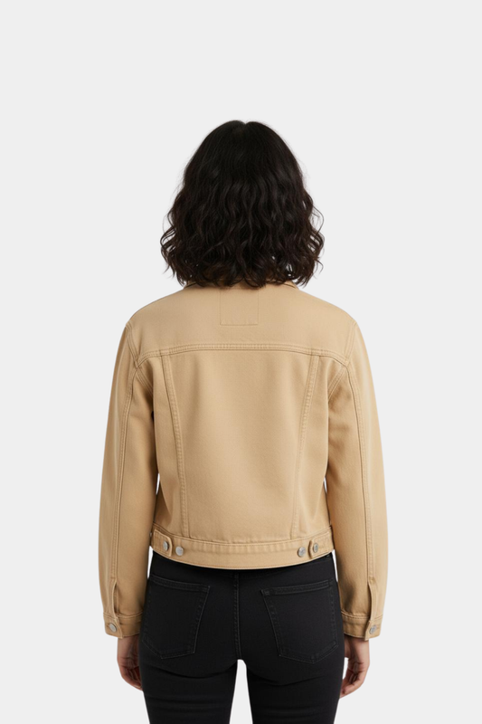 Beige - Cropped Denim Jacket