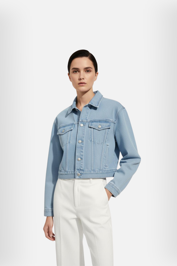 Ice Blue - Cropped Denim Jacket
