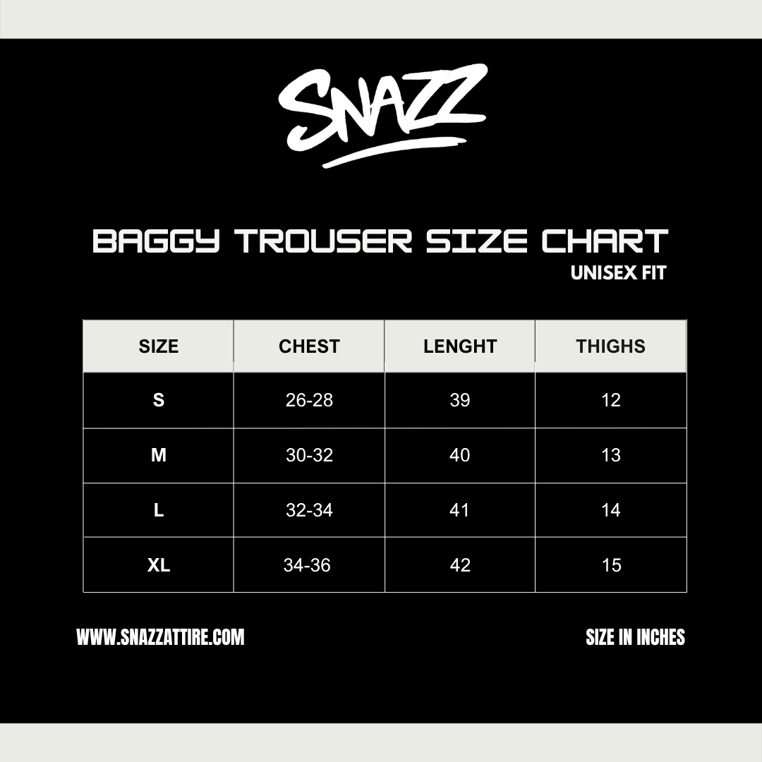 Phantom Blaze -Baggy Trouser Size Chart