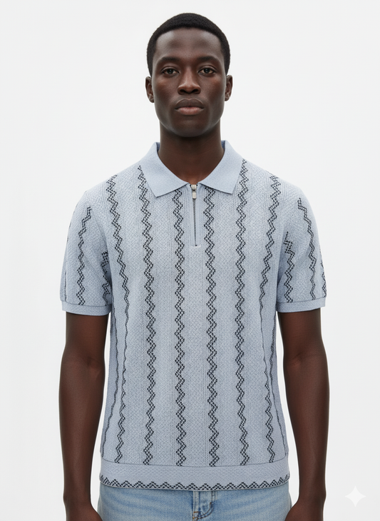 Grey zigzag knitted polo