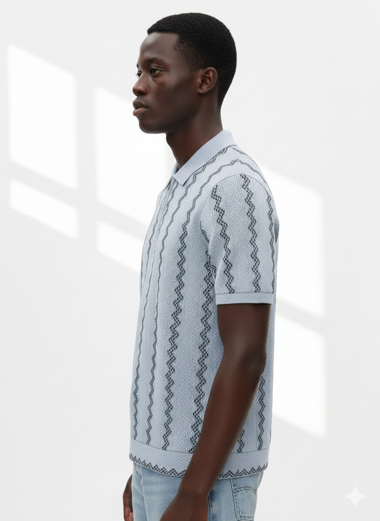 Grey zigzag knitted polo