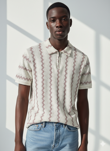 Maroon zigzag knitted polo