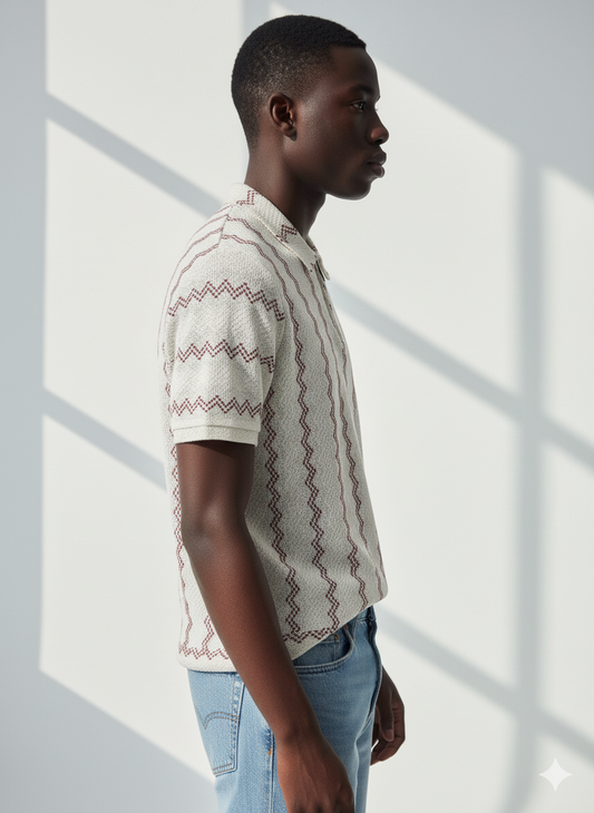 Maroon zigzag knitted polo