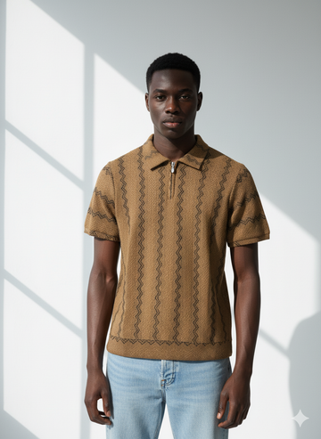 Chocolate zigzag knitted polo