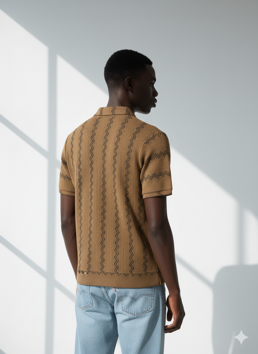Chocolate zigzag knitted polo