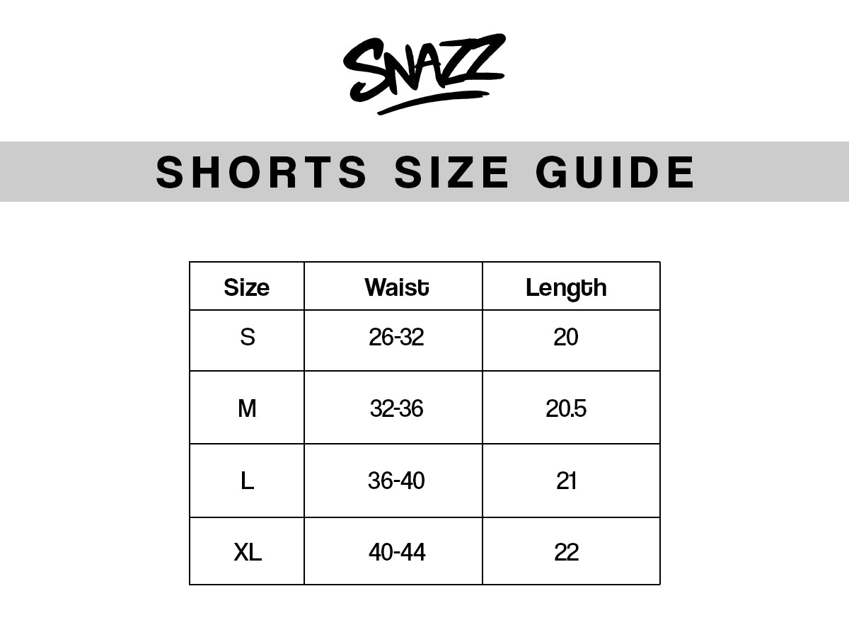 Snazz Signature Shorts Size Chart