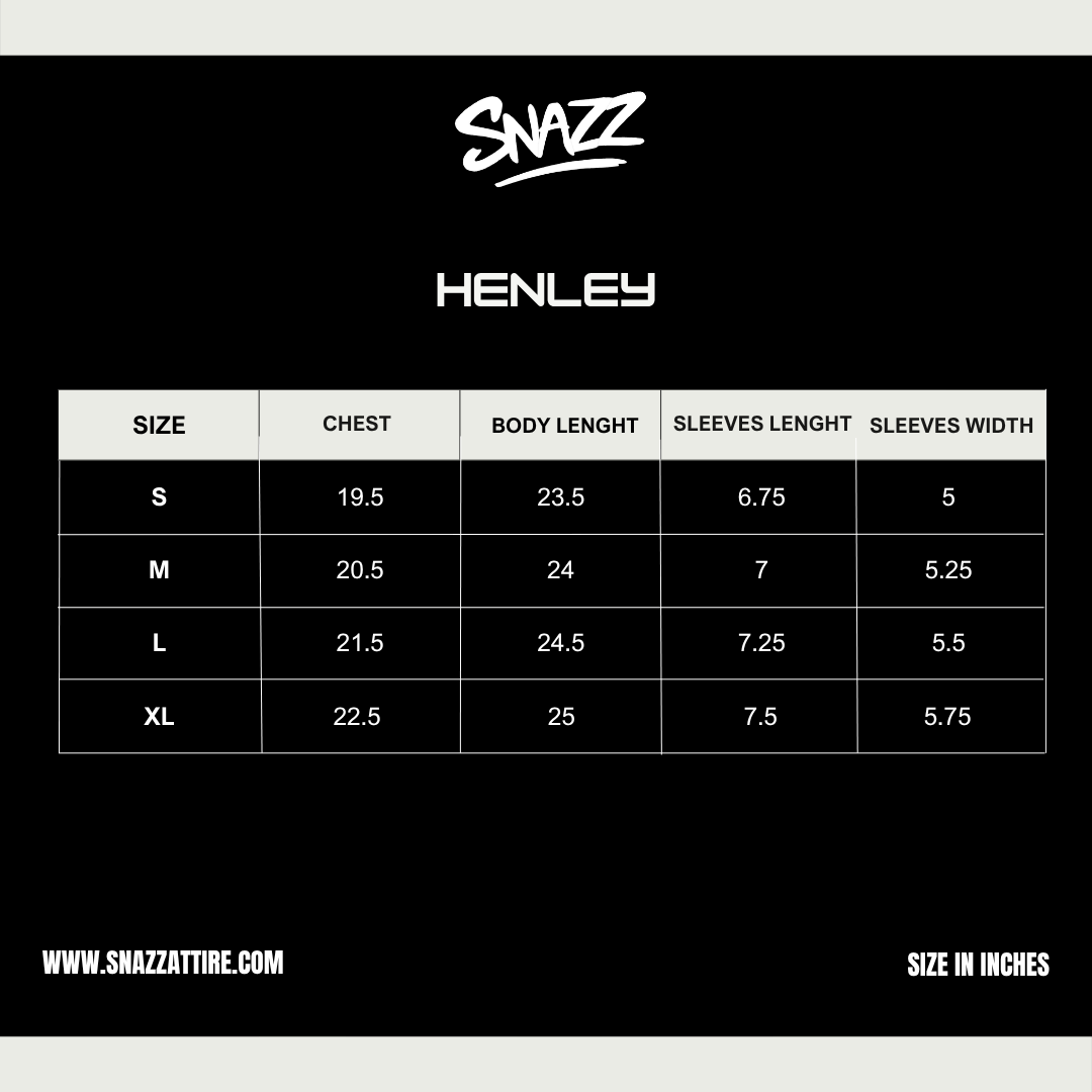 Henley | Half Sleeves Size Chart